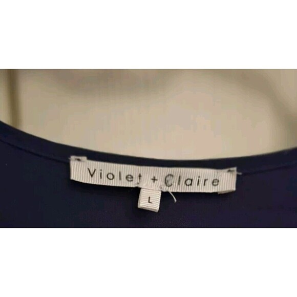Violet + Claire‎ Peasant Tie Front Pleated Semi Sheer Top Blouse Women’s L Navy - Picture 2 of 4